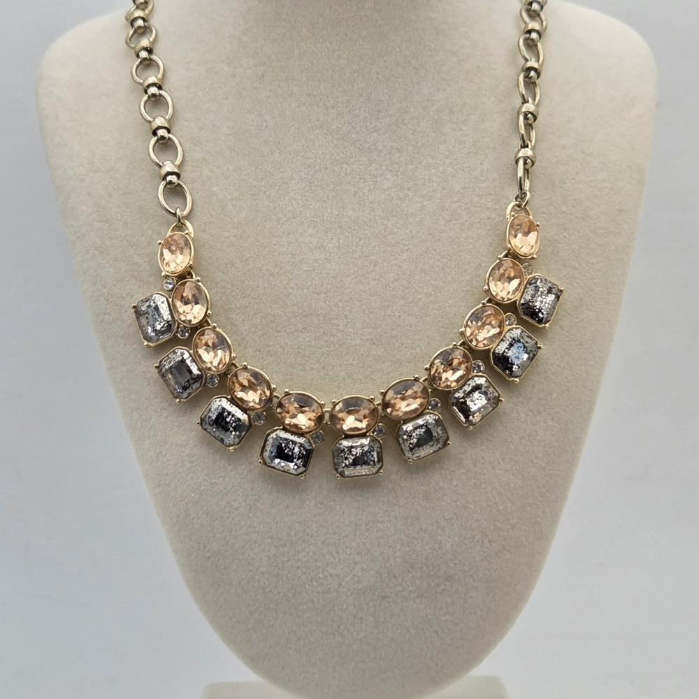 Banana Republic Mercury Glass & Champagne Statement Bib Necklace 19"